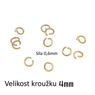 Otevřený spojovací kroužek  4 x 0,6mm ZLATÁ galvanizace