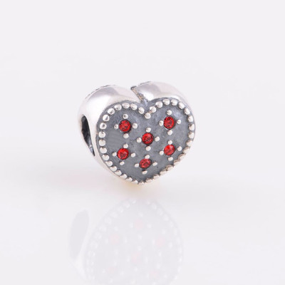 Bead AG 925 heart with rhinestones Light Siam