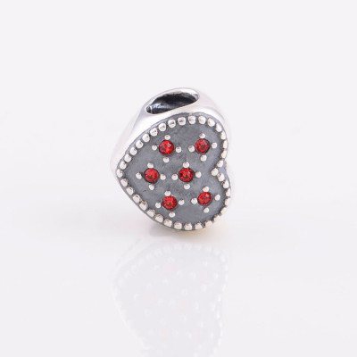 Bead AG 925 heart with rhinestones Light Siam