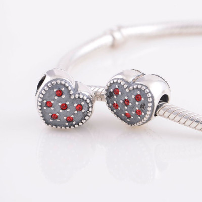 Bead AG 925 heart with rhinestones Light Siam