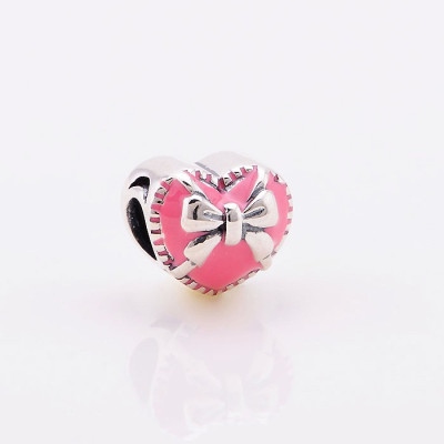 Bead AG 925 heart with pink enamel and blue heart