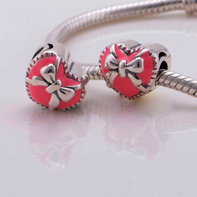 Bead AG 925 heart with pink enamel and blue heart