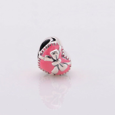 Bead AG 925 heart with pink enamel and blue heart