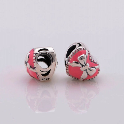 Bead AG 925 heart with pink enamel and blue heart