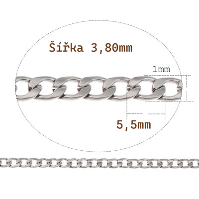 Pancíř řetízkovina 3,80mm broušená očka chirurgická ocel