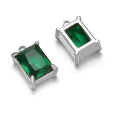 Pendant rectangle with colored stone, surgical steel