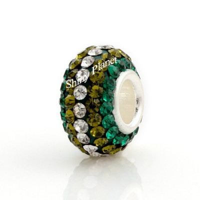 Large bead and chaton bead, Emerald Olivine Crystal, AG 925