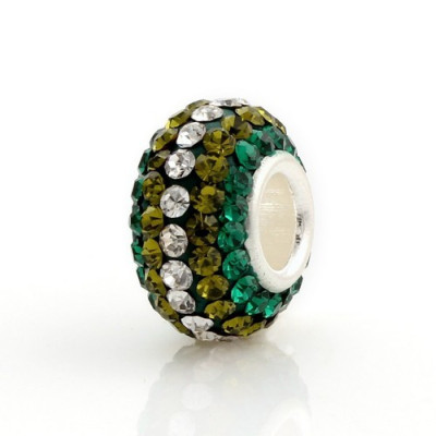 Large bead and chaton bead, Emerald Olivine Crystal, AG 925