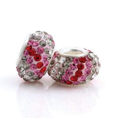 Bead with large drawstring and chatons, Rose, Light Siam, Black Diamond, Crystal, AG 925