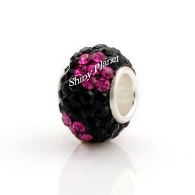 Large bead and chaton bead, Light Colorado Topaz, Jet, AG 925