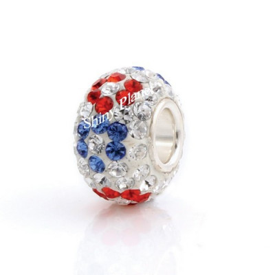 Bead with large drawstring and chatons, Crystal, Light Sapphire, Light Siam, AG 925