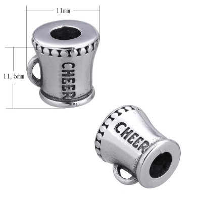 Bead with a mug with the inscription CHEER made of surgical steel