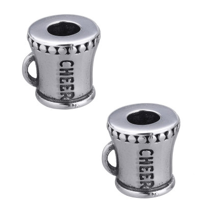 Bead with a mug with the inscription CHEER made of surgical steel