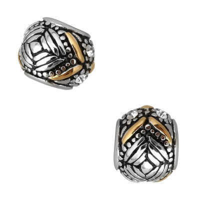 Bead with chatons in the shape of an owl in two color combinations made of surgical steel