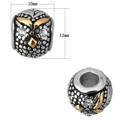 Bead with chatons in the shape of an owl in two color combinations made of surgical steel
