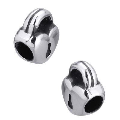 Surgical steel lock-shaped bead with a large pull-through