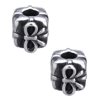 Bead with a large bow wrapped gift of surgical steel