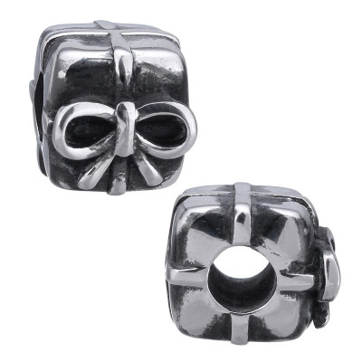Bead with a large bow wrapped gift of surgical steel