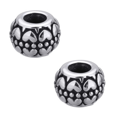 Surgical steel bead with hearts