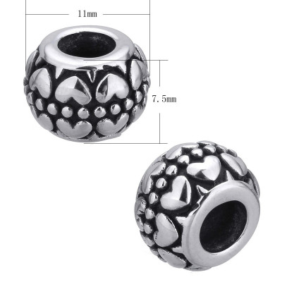 Surgical steel bead with hearts