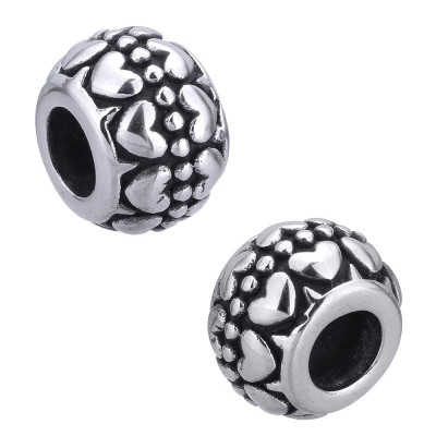 Surgical steel bead with hearts