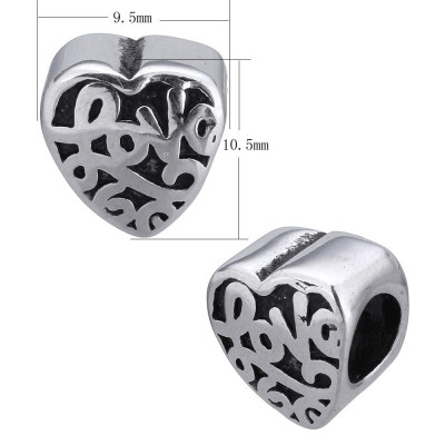 Bead with the inscription Love written by ornamental steel