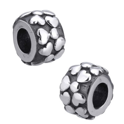 Surgical steel bead with hearts