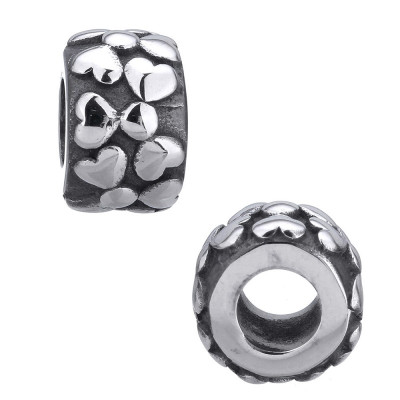 Surgical steel bead with hearts