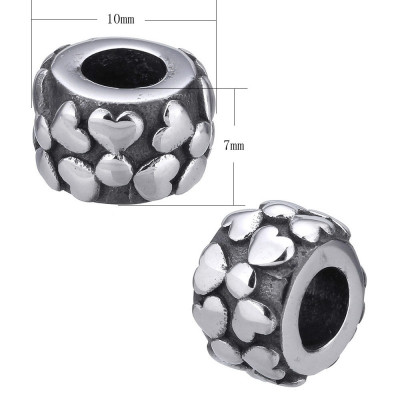 Surgical steel bead with hearts