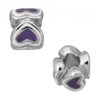 Bead with enamel hearts in three color variants surgical steel