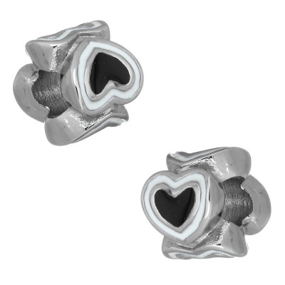 Bead with enamel hearts in three color variants surgical steel