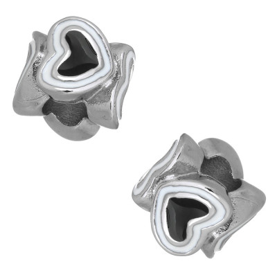 Bead with enamel hearts in three color variants surgical steel