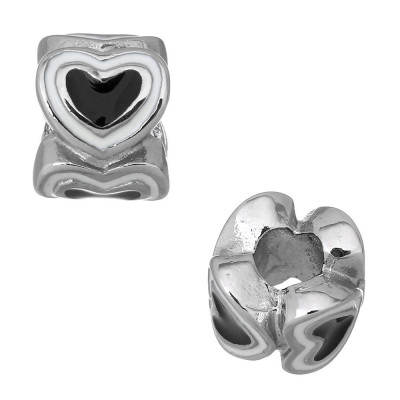 Bead with enamel hearts in three color variants surgical steel
