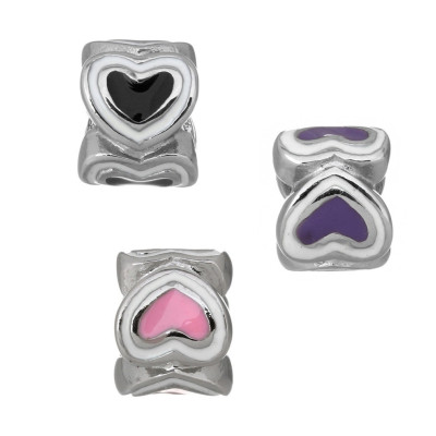 Bead with enamel hearts in three color variants surgical steel