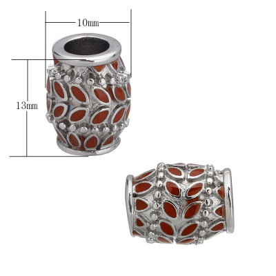 Bead with leafs of red enamel of surgical steel