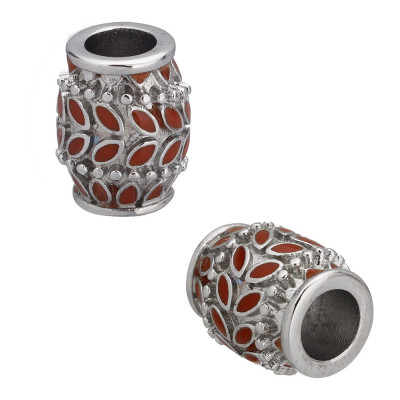 Bead with leafs of red enamel of surgical steel