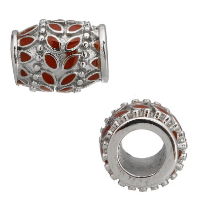 Bead with leafs of red enamel of surgical steel