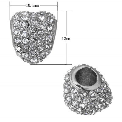 Rhinestone heart bead in surgical steel color