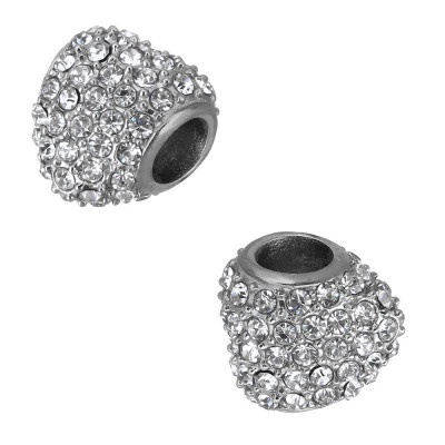 Rhinestone heart bead in surgical steel color