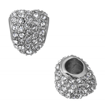 Rhinestone heart bead in surgical steel color