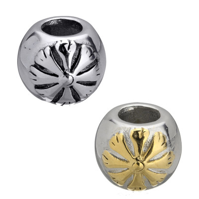 Bead with flower in two colors of surgical steel