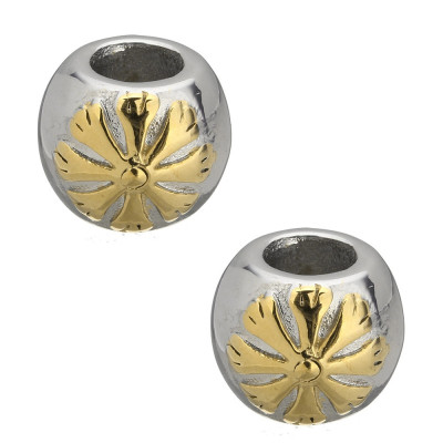 Bead with flower in two colors of surgical steel