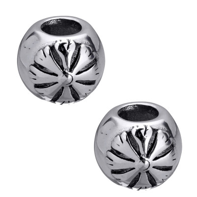 Bead with flower in two colors of surgical steel