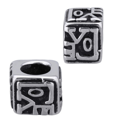 Bead cube with inscription Love made of surgical steel