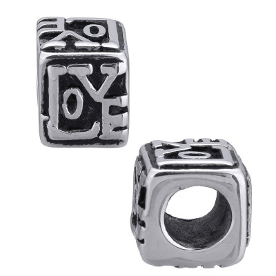 Bead cube with inscription Love made of surgical steel