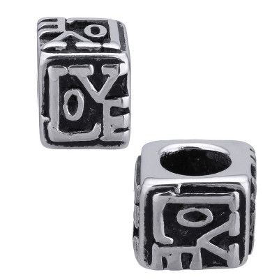 Bead cube with inscription Love made of surgical steel