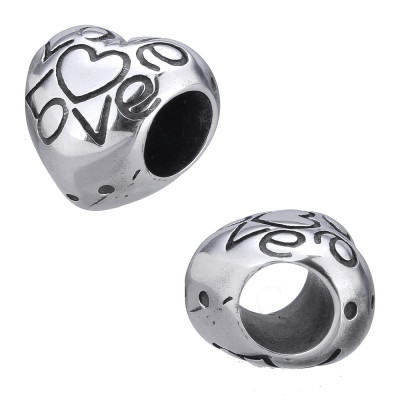 Heart bead with inscription LOVE of surgical steel