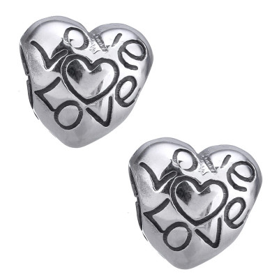 Heart bead with inscription LOVE of surgical steel