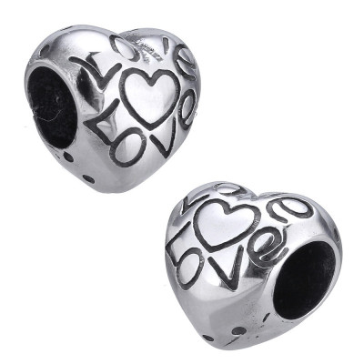 Heart bead with inscription LOVE of surgical steel