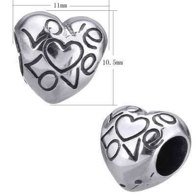 Heart bead with inscription LOVE of surgical steel